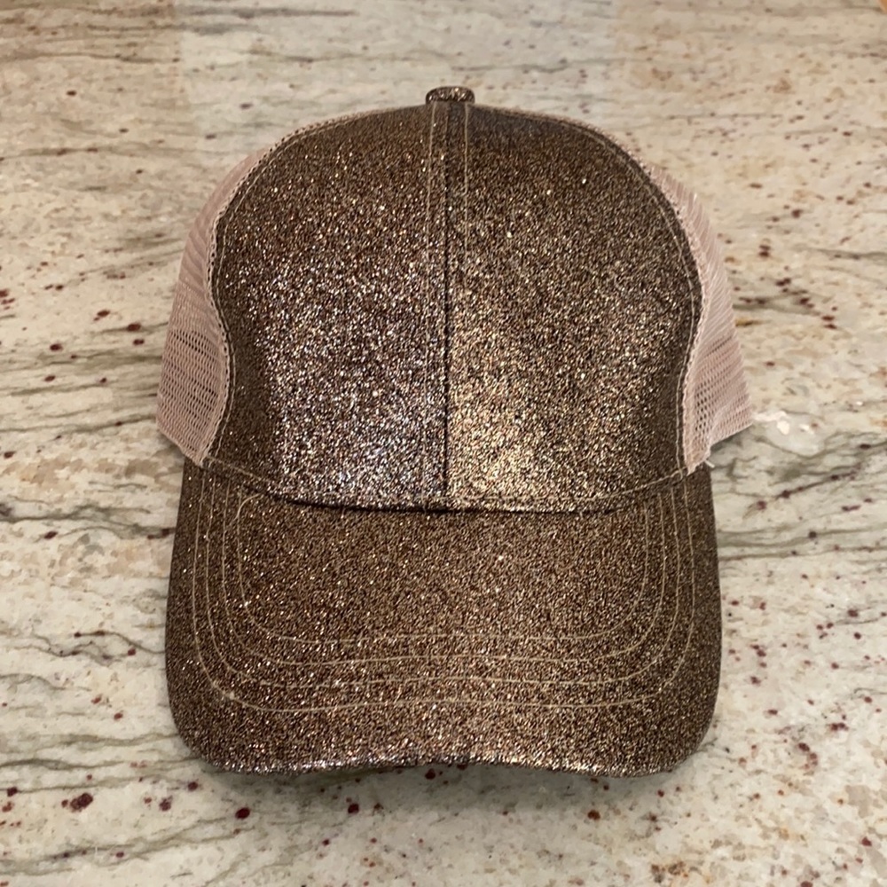 NWT C.C, Tan & Bronze Sparkle Pony Cap